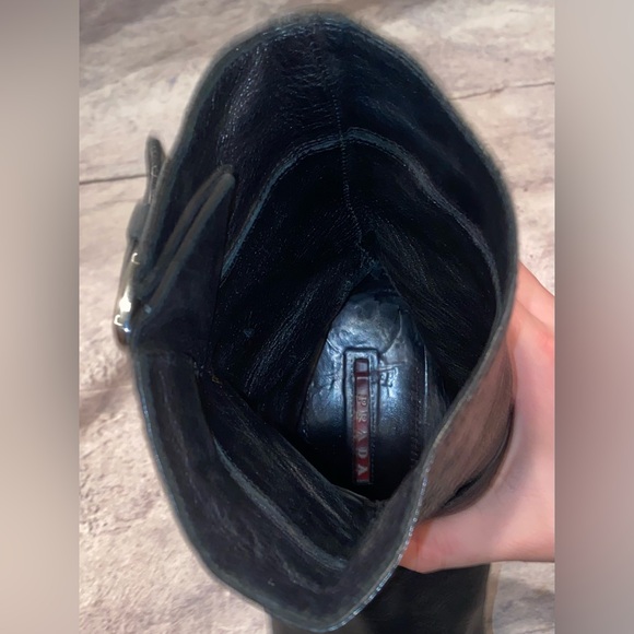 Prada Engineer Buckle Strap Boots Shoes Pull On Hidden Wedge 9 39 Moto Biker - Picture 4 of 11